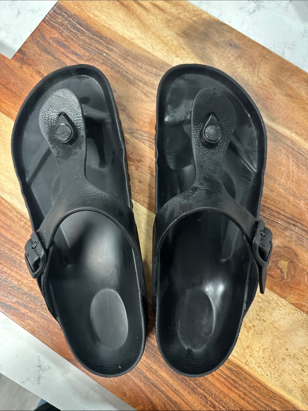 Birkenstock Black Thong Sandals with Buckle